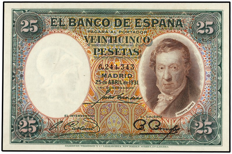 25 Pesetas. 25 Abril 1931. Vicente López. Precintado y garantizado por ICG (nº 2...