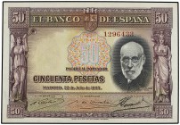 50 Pesetas. 22 Julio 1935. Ramón y Cajal. Sin Serie. Ed-366. SC.