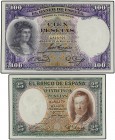 Lote 2 billetes 25 y 100 Pesetas. 25 Abril 1931. Rosales y Fernández de Córdoba. Ed-358, 360. SC-.