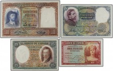 Lote 4 billetes 10, 25, 50 y 500 Pesetas. 1931 (3) y 1935. Emisión 1935 Sin Serie; Elcano Sin Serie, Vicente López Sin Serie y Rosales Sin Serie. A EX...