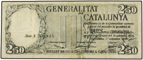 2,50 Pessetes. 21 Setembre 1936. GENERALITAT DE CATALUNYA. Número de Serie en negro. Ed-372. MBC+ .