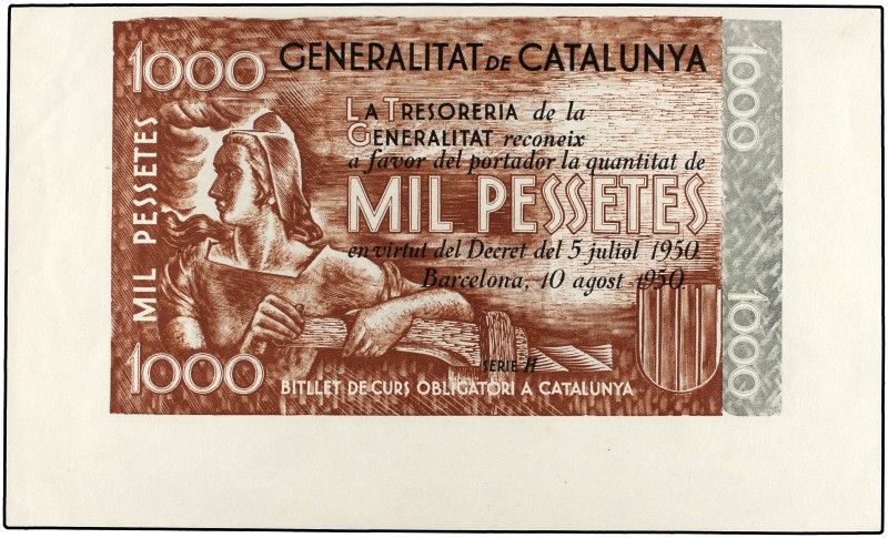 Prueba de Imprenta 1.000 Pesetas. 10 Agost 1950. GENERALITAT DE CATALUNYA. Anver...