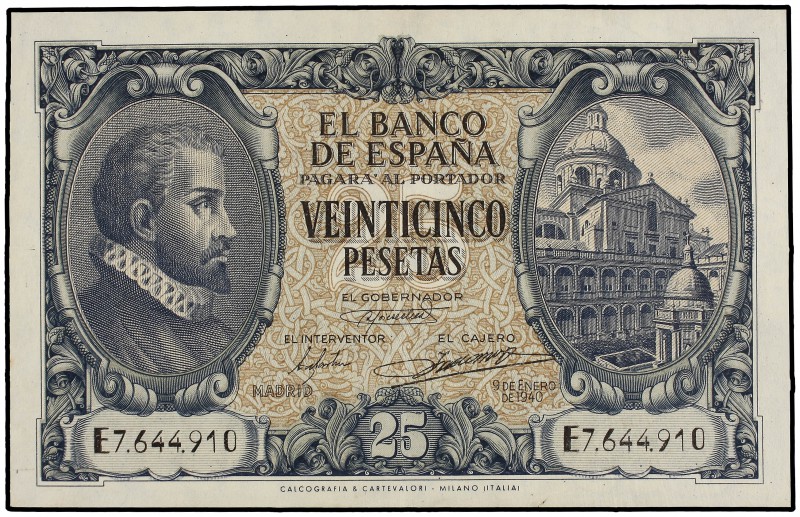 25 Pesetas. 9 Enero 1940. Herrera. Serie E. Ed-436a. EBC-.