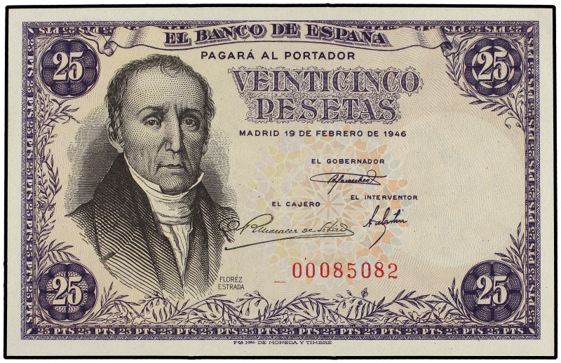 25 Pesetas. 19 Febrero 1946. Flórez Estrada. Sin Serie. Ed-450. EBC+.