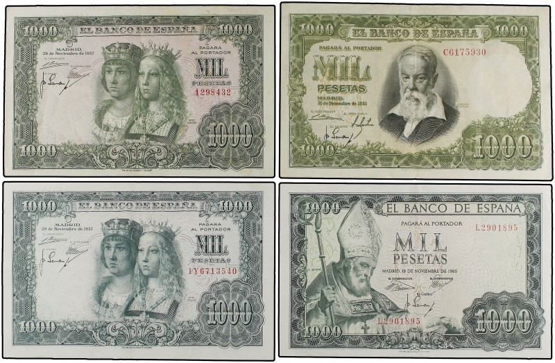 Lote 4 billetes 1.000 Pesetas. 1951 a 1965. Sorolla Serie C, Reyes Católicos Sin...