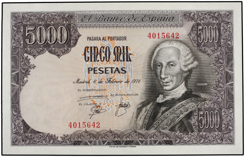 5.000 Pesetas. 6 Febrero 1976. Carlos III. Sin Serie. Ed-475. SC.