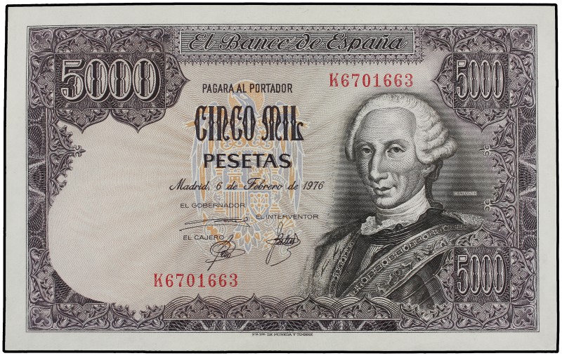 5.000 Pesetas. 6 Febrero 1976. Carlos III. Serie K. Ed-475a. SC.