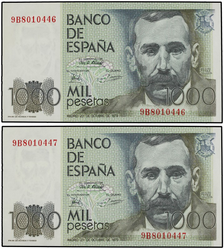 Lote 2 billetes 1.000 Pesetas. 23 Octubre 1979. Pérez Galdós. Serie sustitutiva ...