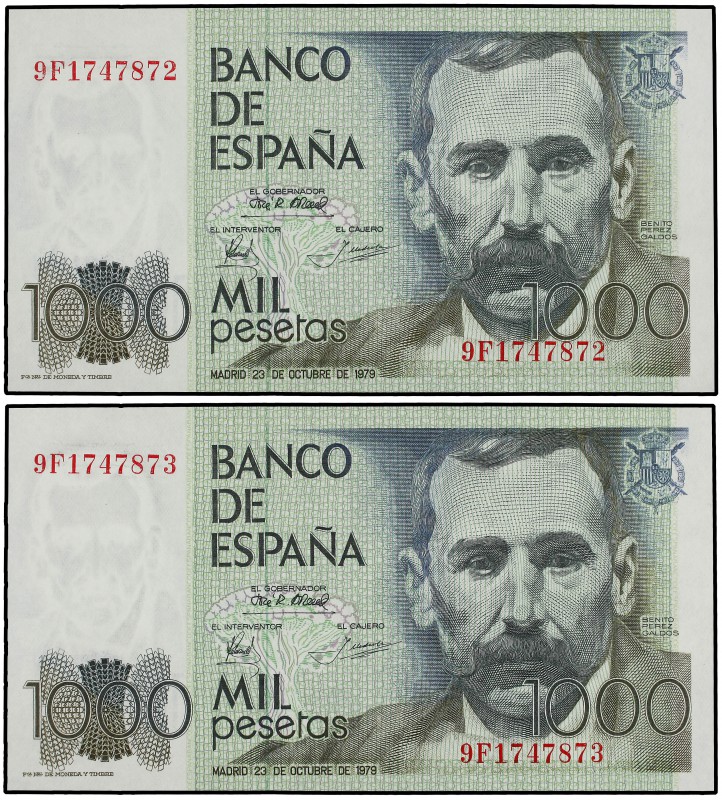 Lote 2 billetes 1.000 Pesetas. 23 Octubre 1979. Pérez Galdós. Serie sustitutiva ...