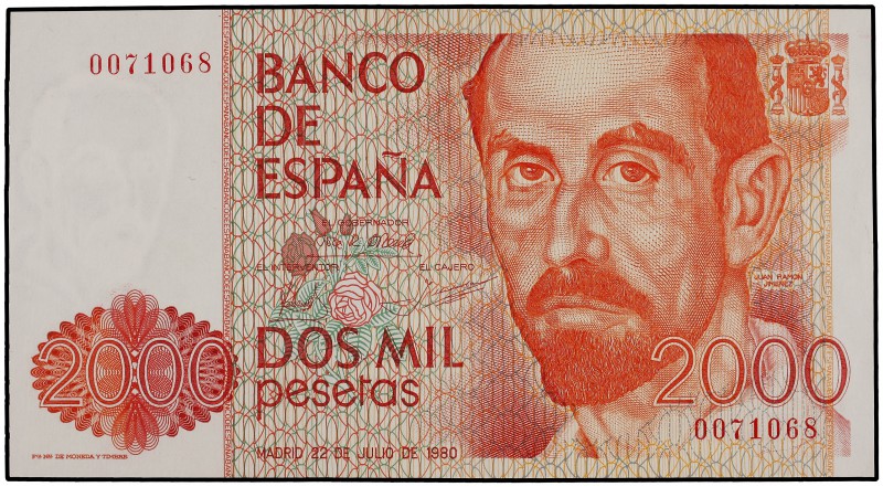 2.000 Pesetas. 22 Julio 1980. Juan Ramón Jiménez. Sin Serie. Número: 0071068. (L...