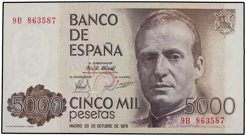 5.000 Pesetas. 23 Octubre 1979. Juan Carlos I. Serie sustitutiva 9B. Ed-478b. SC...