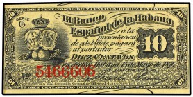 10 Centavos. 15 Mayo 1876. EL BANCO ESPAÑOL DE LA HABANA. Serie G. (Restos de fijasellos en reverso). Ed-45. (SC-).