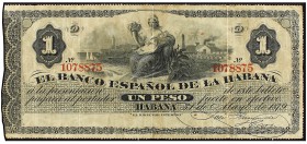 1 Peso. 31 Mayo 1879. EL BANCO ESPAÑOL DE LA HABANA. (Leves manchas del tiempo). Ed-54. MBC.