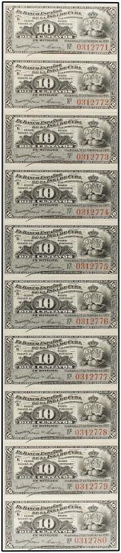 Lote 10 billetes 10 Centavos. 15 Febrero 1897. EL BANCO ESPAÑOL DE LA ISLA DE CU...