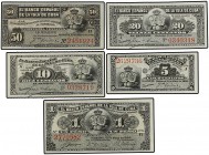 Lote 5 billetes 5 Centavos a 1 Peso. 1896-1897. EL BANCO ESPAÑOL DE LA ISLA DE CUBA. A EXAMINAR. Ed-69, 70, 71, 84, 85. EBC+.