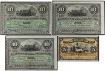 Lote 4 billetes 5 Pesos y 10 Pesos Fuertes (3). 1896. EL BANCO ESPAÑOL DE LA ISLA DE CUBA. 5 Pesos y un billete 10 Pesos sobrecarga PLATA en reverso. ...
