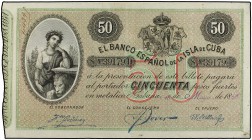 50 Pesos Fuertes. 15 Mayo 1896. EL BANCO ESPAÑOL DE LA ISLA DE CUBA. (Leves manchitas del tiempo). Ed-83. MBC+.