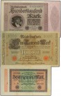 Lote 3 billetes 1.000, 20.000 y 100.000 Marcos. 1910 a 1923. ALEMANIA. Pick-45b, 83a, 85. MBC+.