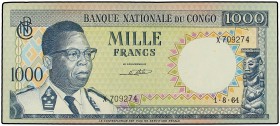 1.000 Francos. 1.8.64. REPÚBLICA DEMOCRÁTICA DEL CONGO. Joseph Kasavubu. Pick-8a. MBC+.