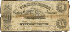 20 Dólares. 25 Julio 1861. ESTADOS CONFEDERADOS. RICHMOND. VIRGINIA. ESTADOS UNIDOS. (Roturas. Reparaciones con adhesivo). WPM-10. BC.