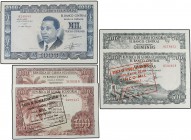 Lote 5 billetes 100 (2), 500 (2) y 1.000 Pesetas Guineanas. 12 Octubre 1969. GUINEA ECUATORIAL. Un billete 100 Pesetas Guineanas sobrecarga BANCO DE G...