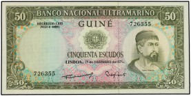 Lote 2 billetes 50 y 100 Escudos. 17 Diciembre 1971. GUINEA PORTUGUESA. Nuno Tristão. Pick-44a, 45a. SC.