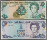 Lote 2 billetes 1 y 5 Dólares. 2003 y 2005. ISLAS CAIMÁN. Isabel II. Pick-30a, 34a. SC.