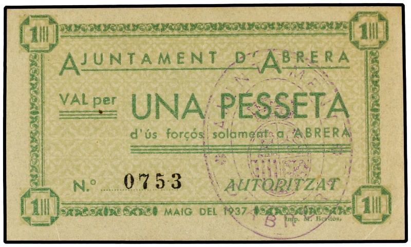 1 Pesseta. Maig 1937. Aj. d´ABRERA. AT-1. SC.