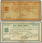 Lote 2 billetes 50 Cèntims y 1 Pesseta. 18 Març 1937. C.M. d´ALMACELLES. 50 Cèntims Serie H y firmado a mano y 1 Pesseta Serie C y sin firmar. (Manchi...