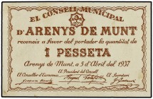 1 Pesseta. 5 Abril 1937. C.M. d´ARENYS DE MUNT. AT-192. EBC.