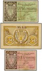 Lote 3 billetes 10, 50 Cèntims y 1 Pesseta. 18 Novembre 1937. Aj. de BAIX MONTSENY. AT-267, 269, 272. MBC- a MBC.