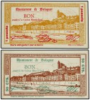 Lote 2 billetes 50 Cèntims y 1 Pesseta. 5 Agost 1937. Aj. de BALAGUER. Con sello en seco. AT-275, 276. EBC.