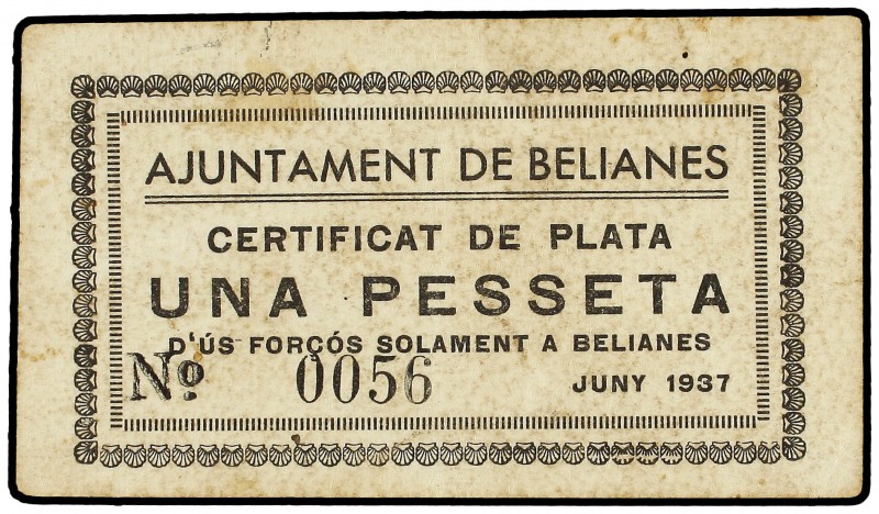 1 Pesseta. Juny 1937. Aj. de BELIANES. (Algo sucio). AT-350. EBC-.