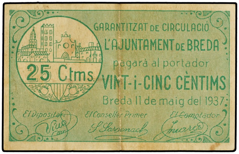 25 Cèntims. 11 Maig 1937. Aj. de BREDA. AT-535. MBC+.