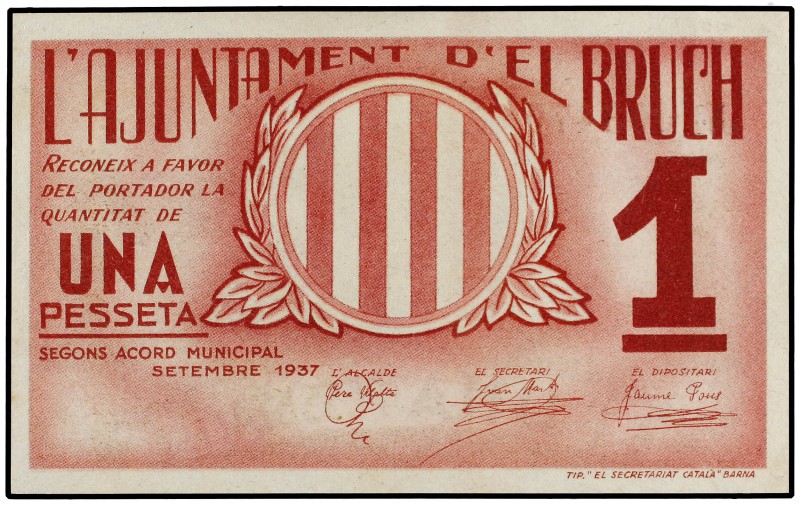 1 Pesseta. Setembre 1937. Aj. d´EL BRUCH. AT-540a. SC.