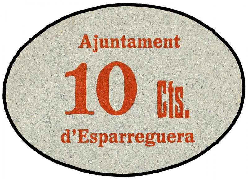 10 Cèntims. Aj. d´ESPARRAGUERA. Cartón. RARO. AT-939a. SC.