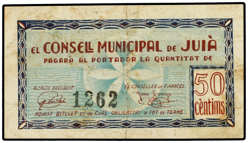 50 Cèntims. 1er Juny 1937. C.M. de JUIÀ. AT-1285. MBC+.