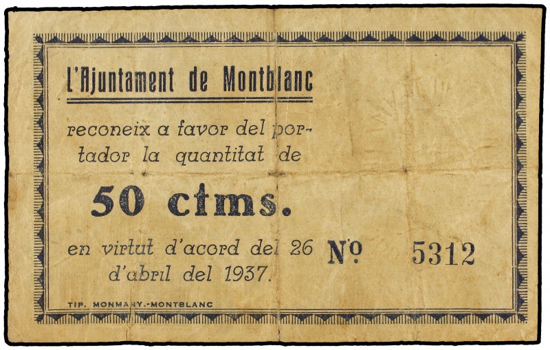 50 Cèntims. 26 Abril 1937. Aj. de MONTBLANC. AT-1538. MBC.