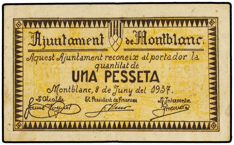 1 Pesseta. 8 Juny 1937. Aj. de MONTBLANC. AT-1539. MBC+.