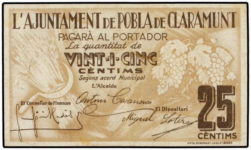 25 Cèntims. Aj. de POBLA DE CLARAMUNT. AT-1898. MBC+.