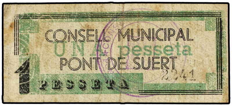 1 Pesseta. 1937. C.M. de PONT DE SUERT. (Algo sucio). AT-1947. MBC+.