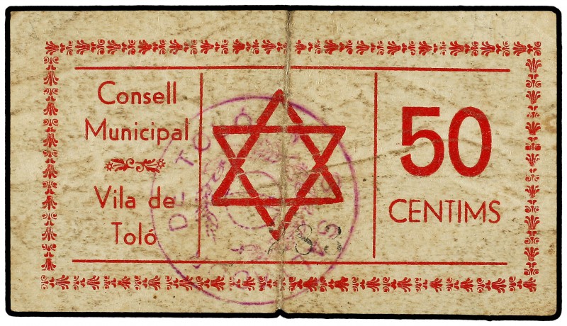 50 Cèntims. 1937. C.M. de TOLÓ. RARO. AT-2498. MBC.