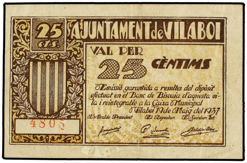 25 Cèntims. 19 Maig 1937. Aj. de VILABOI. AT-2762b. EBC-.