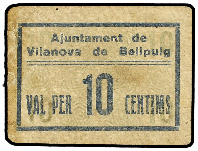 10 Cèntims. Aj. de VILANOVA DE BELLPUIG. (Algo sucio). AT-2838F. MBC+.