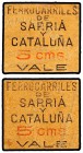 Lote 2 fichas 5 Céntimos. FERROCARRILES DE SARRIÁ Y CATALUÑA. Cartón. AP-1207. EBC+.