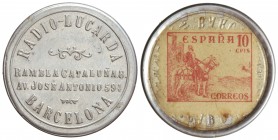 10 Céntimos. (1939-1945). RADIO LUCARDA. BARCELONA. Al. Disco de aluminio y celuloide con sello del Cid en reverso. ESCASA. L-1398. MBC+.