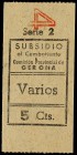 5 Céntimos. Guerra Civil. SUBSIDIO AL COMBATIENTE GERONA. Allepuz-26. SC.