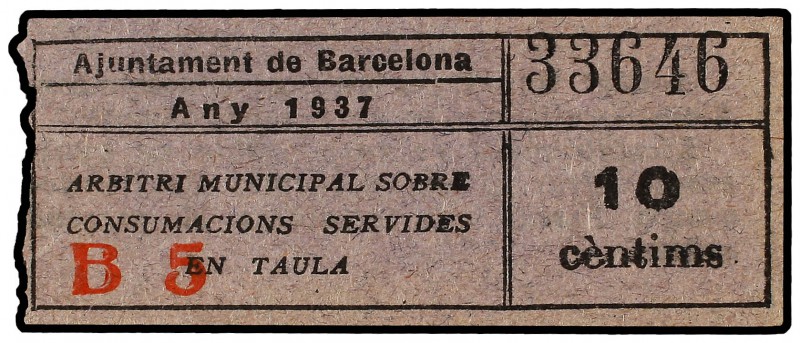 10 Céntimos. 1937. Aj. de BARCELONA. ESCASO. Allepuz-251. EBC.