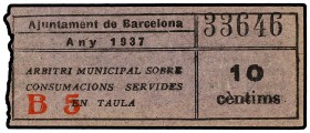 10 Céntimos. 1937. Aj. de BARCELONA. ESCASO. Allepuz-251. EBC.