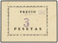 3 Pesetas. 1940. SEU - FALANGE - VIVA ESPAÑA. Cartón. L-No Cat. EBC+ .